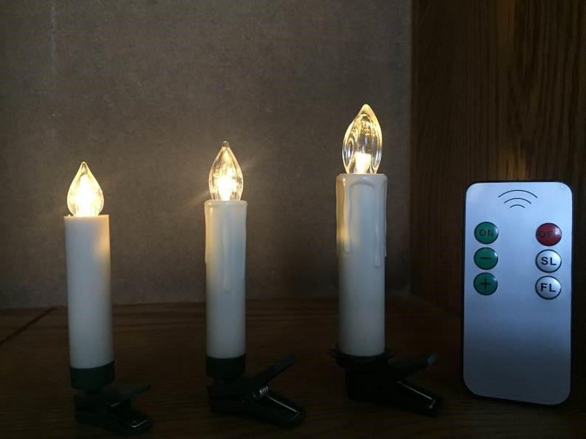 10 Kerstboom lampjes kaarsmodel zonder snoer, LED op batterijen met