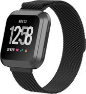Milanees Horloge Band Voor Fitbit Versa (Lite)- Milanese Armband Strap Polsband RVS - Small Zwart