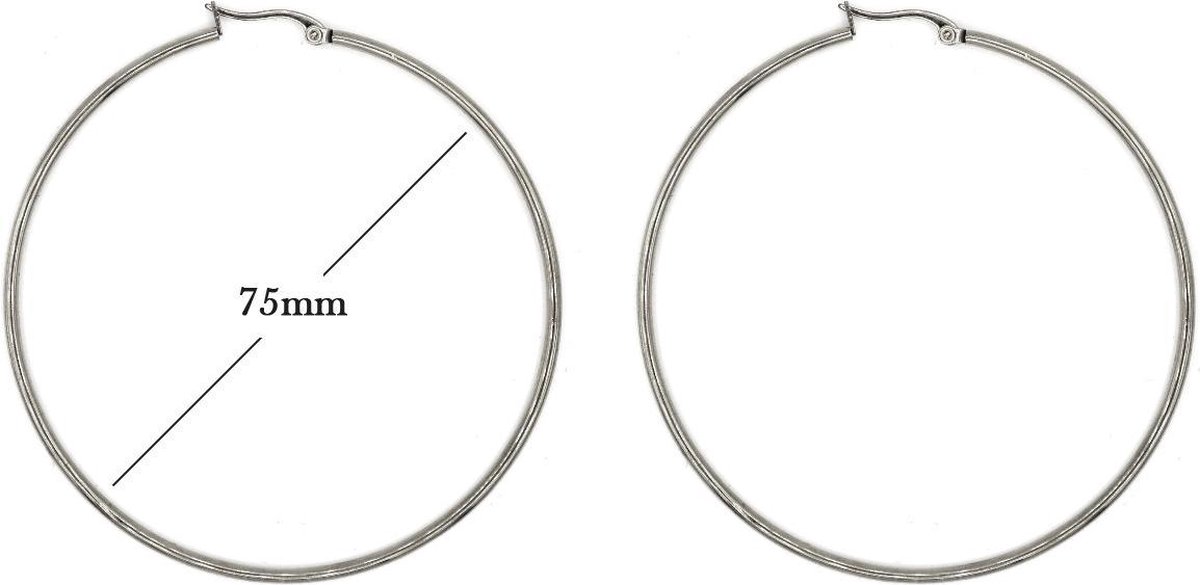 Statement Oorbellen - Stainless Steel Hoop Earrings - Zilver - Dia: 75mm