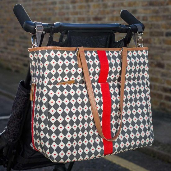 Pink Lining Henrietta Tote - Diamond Heart - Grey & Red van Pink Lining — afbeelding 5