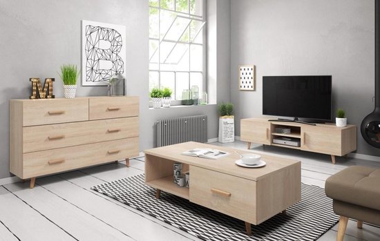plug Kenia grijnzend Woonkamer Set Hout – Scandinavisch - Inclusief: TV meubel & Dressoir +  Salontafel | bol.com