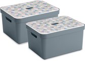 Sunware Sigma Home Opbergbox - 32L - 2 Boxen + 2 Deksels - Blauwgrijs/Triangel
