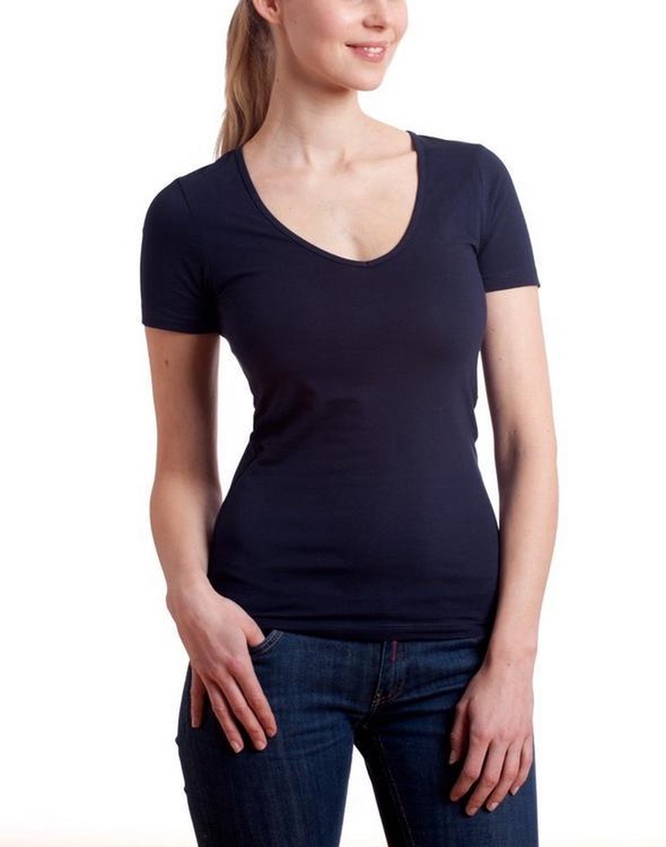 Garage 702 - Dames Bodyfit T-shirt V-hals korte mouw navy XL 95% katoen 5% elastan