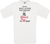 T-shirt - unisex - Zet de rollator maar vast klaar - met voornaam - 50 jaar - wit - maat 3XL