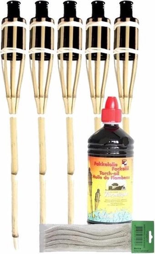 5 bamboe inclusief fakkel olie en lonten - fakkels | bol.com
