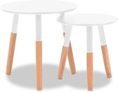 Bijzettafel - salontafel tafel set 2 wit bruin hout 48x47.5cm