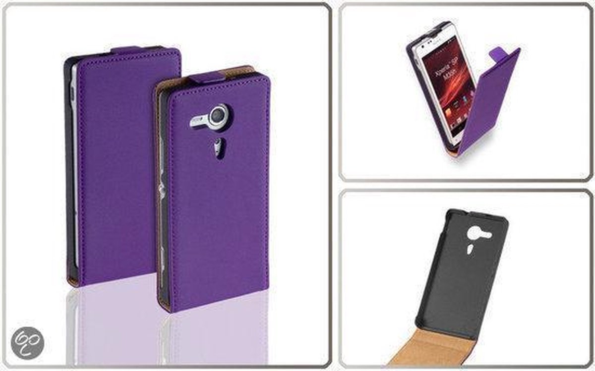 LELYCASE Premium Flip Case Lederen Cover Bescherm Hoesje Sony Xperia SP Lila
