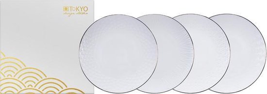 Tokyo Design Studio - Nippon White Gold Cake Plate Set 4pcs Star, Stripe, Lines and Wave 15cm