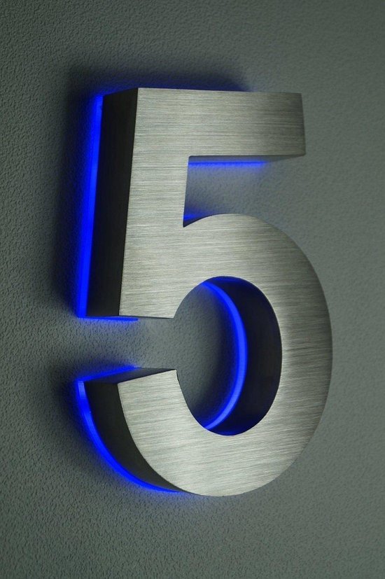 Aarzelen envelop Presentator Huisnummer met LED verlichting van RVS | Hoogte 20cm Nummer 5 incl. 12 Volt  DC... | bol.com