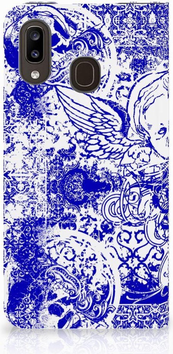 Mobiel BookCase Samsung Galaxy A30 Angel Skull Blauw