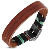 Amanto Armband Fawaz Brown - Leer - 316L Staal - Touw - 17mm - 22cm