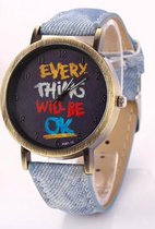 Hidzo Horloge Every Thing Will Be Ok ø 37 mm - Blauw - Kunstleer