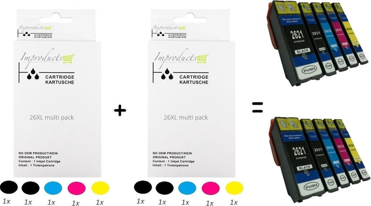 Improducts® Inktcartridges - Alternatief Epson 26XL / 26 10 stuks