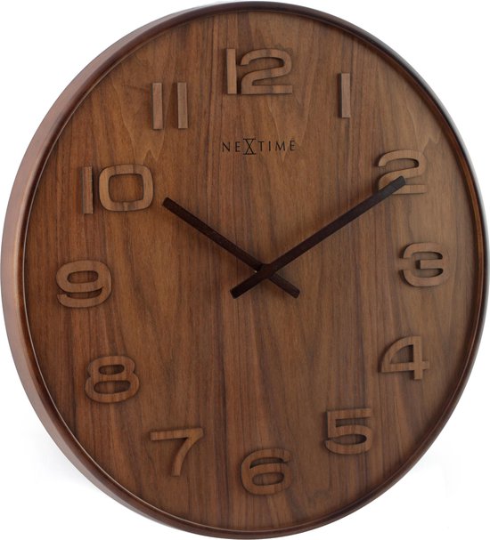NeXtime Wood Wood Big - Klok - Groot - Rond - Bois - Ø 53 cm - Marron