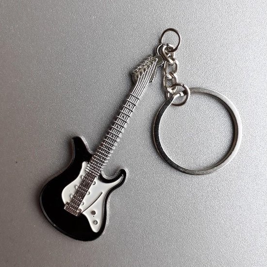 gitaar sleutelhanger zwart/zilver, model Fender