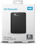 Verpakking van de WD Elements 2TB draagbare harde schijf.