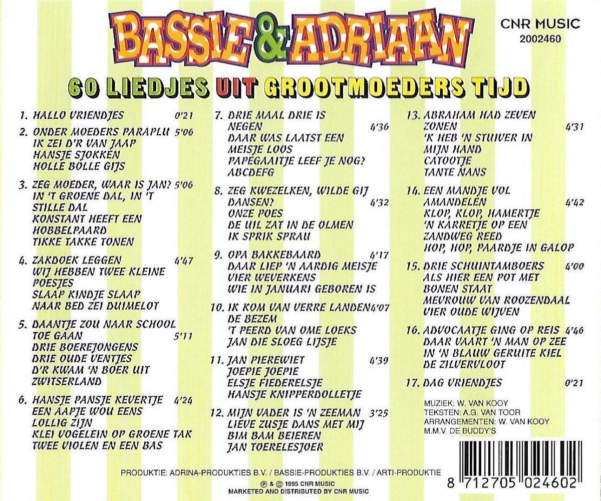 60 Liedjes Uit Grootmoeders Tijd, Bassie & Adriaan CD (album) Muziek 60 Liedjes Uit Grootmoeders Tijd, Bassie & Adriaan CD (album) Muziek