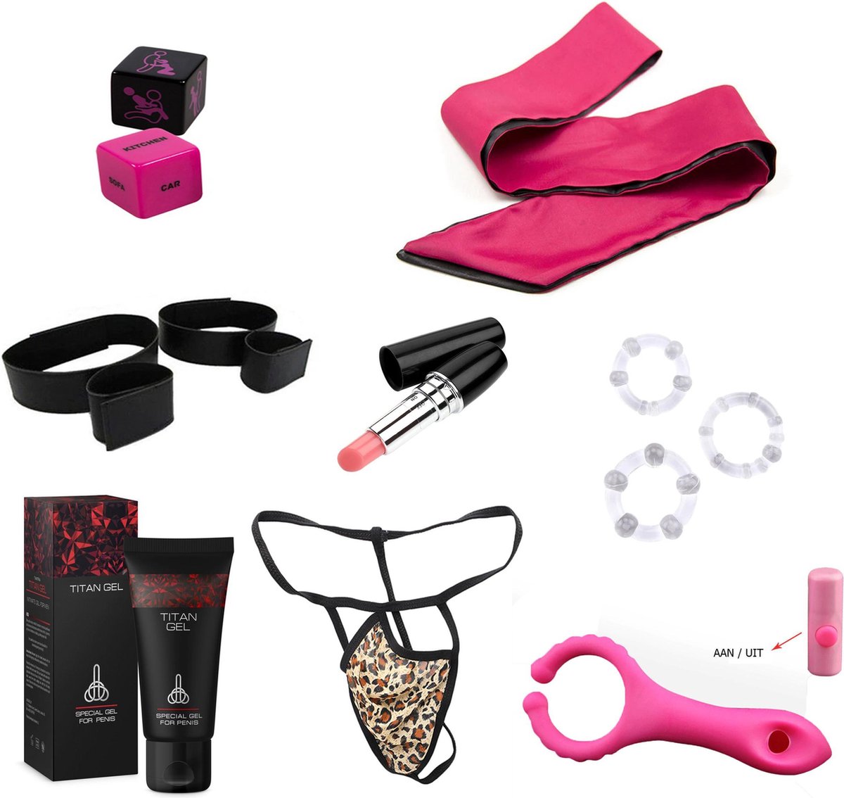 Sekspakket Voor Samen Seksspeeltjes Bondage Vibrator Penisring Titan Gel 8delig Seks 1675