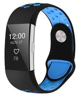 Horloge bandje voor Fitbit Charge 2 – zwart blauw - maat: m – verstelbaar sportbandje - sportief siliconen polsbandje – stabiele druksluiting - polsband - activity tracker bandje -