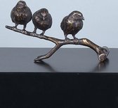 Bronzen beeldje, 3 mussen op tak, brons