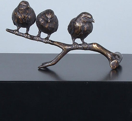 Ontbering garen Tegenwerken Bronzen beeldje, 3 mussen op tak, brons | bol.com