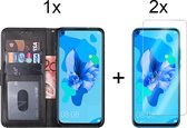 Huawei p20 Lite 2019 hoesje bookcase zwart wallet case portemonnee book hoesjes hoes cover - 2x Huawei P20 Lite (2019) Screenprotector