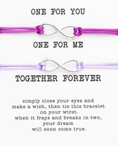 Mannies vriendschapsarmband - 2 bandjes - Vriendschaps armband met boodschap! - Vriendschap – Paars en Roze