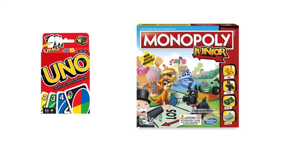 Thumbnail van een extra afbeelding van het spel Gezelschapsspel - Uno & Monopoly Junior - 2 stuks
