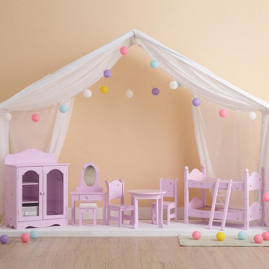 Teamson Kids Stapelbed en Bureau Voor 18 Poppen - Accessoires Voor Poppen - Kinderspeelgoed - Grijs/Roze