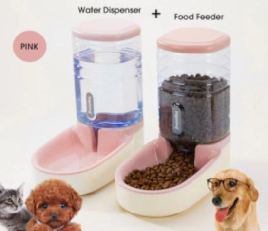 Automatische voer- en waterdispenser voor honden en katten - Roze - Set -  Voerbak -... | bol.com