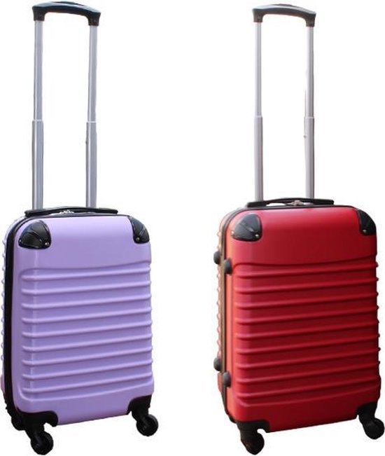 Travelerz kofferset 2 delig ABS handbagage koffers - met cijferslot - 27 liter - lila - rood
