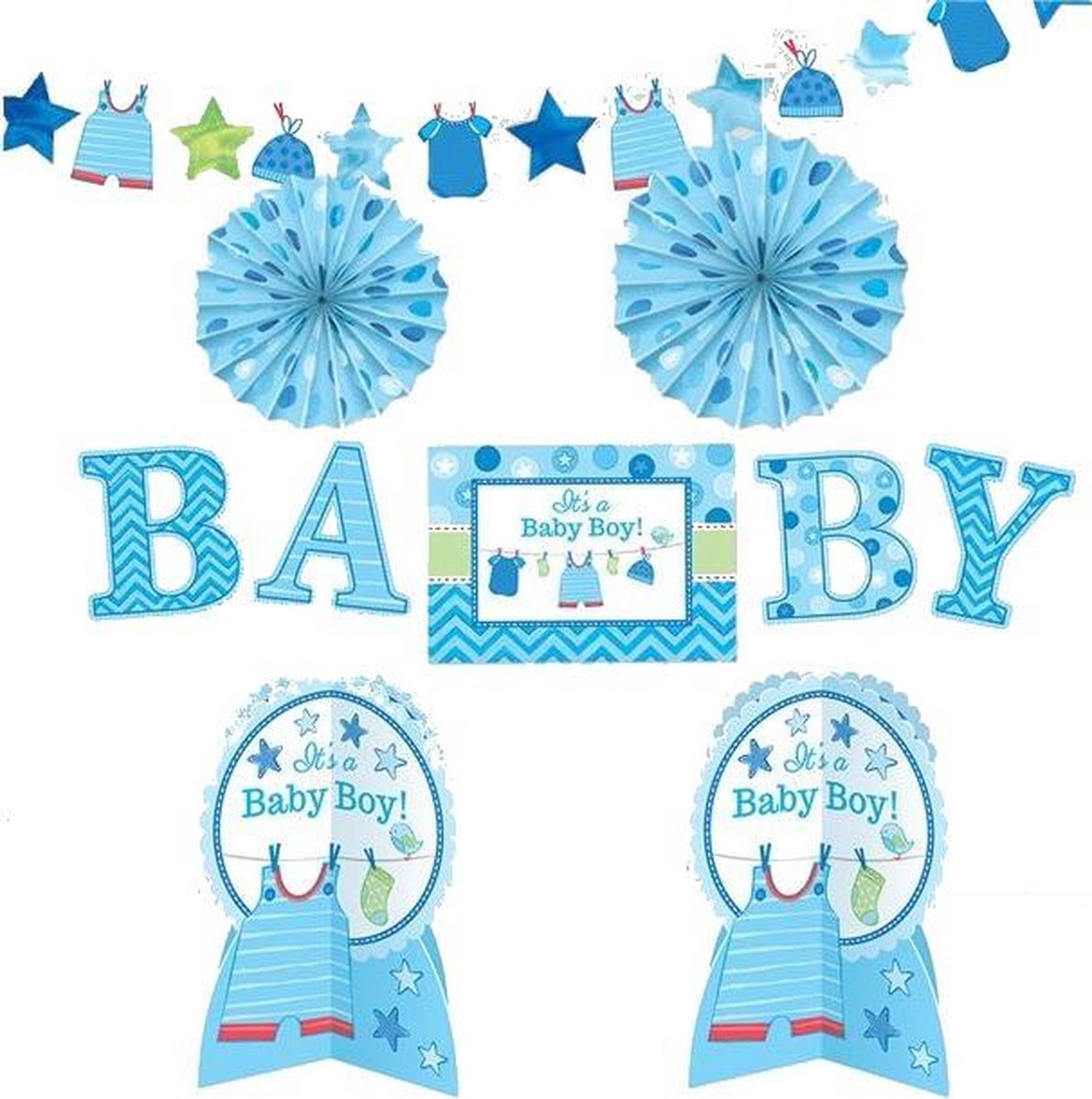 Afbeelding van product Amscan Geboorte-decoraties Jongen 10-delig Blauw