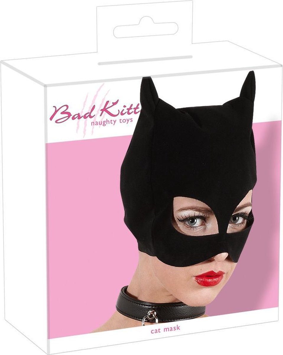 Goedkoopste Bad Kitty – Fluwelen Wilde Kat Hoofd Masker met Puntige Oren en Open Mond – Zwart