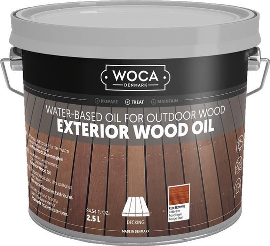 Foto: Woca exterior wood oil roodbruin 2 5 liter