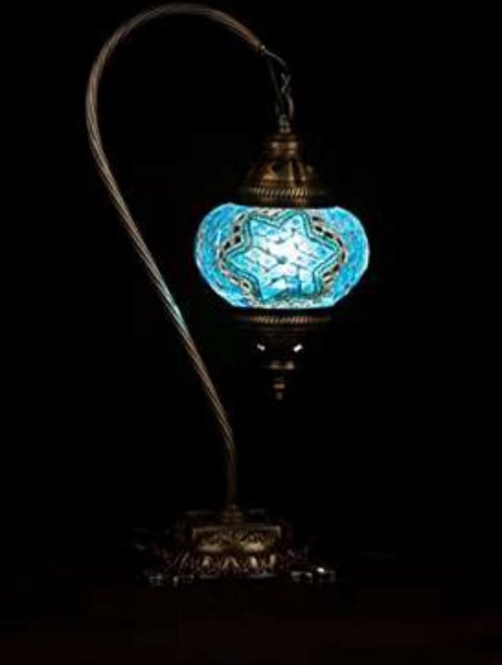 Lampe de table - turquoise - mosaïque - verre - modèle arc - Ø 13 cm - hauteur 39 cm - lampe turque - lampe orientale