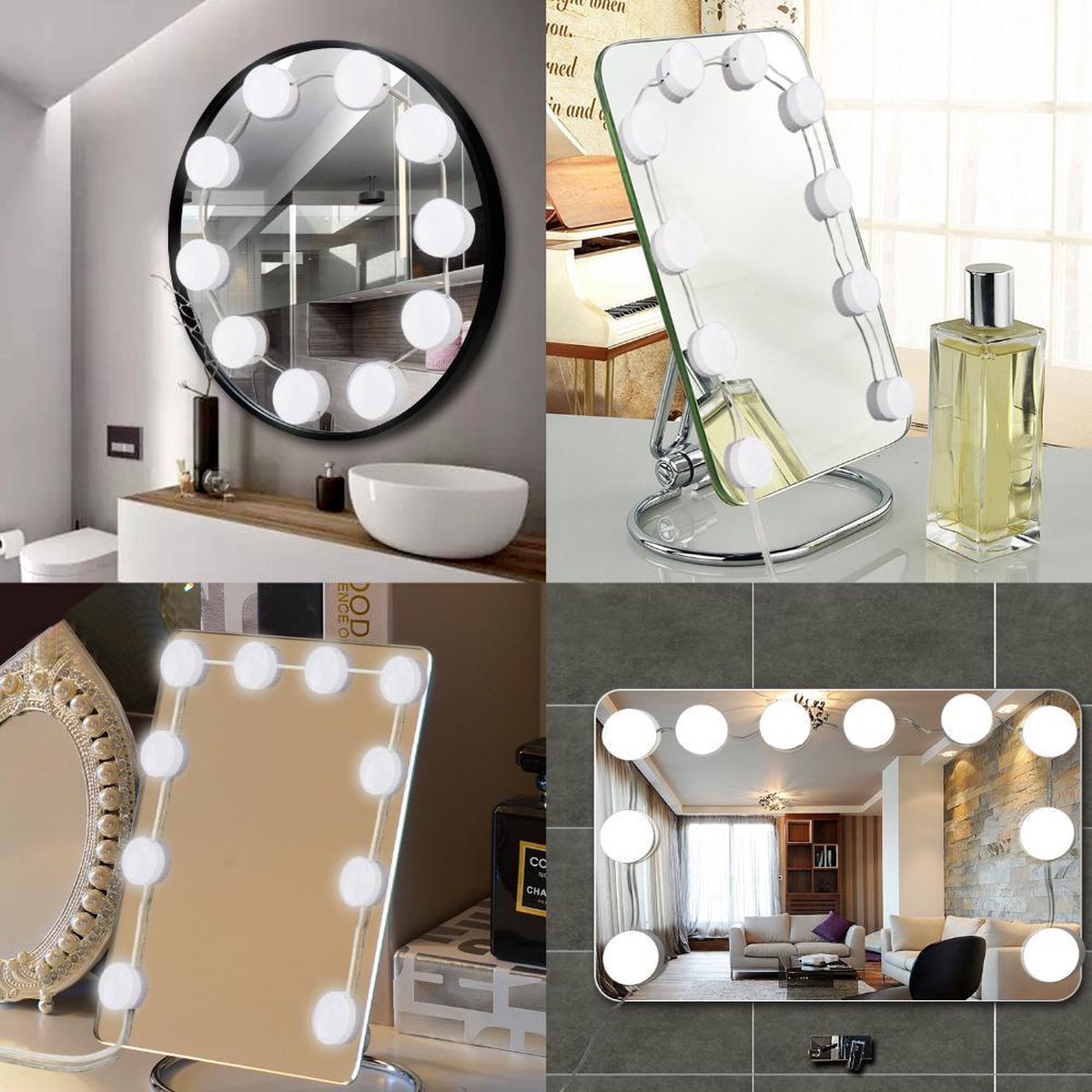 Intensité variable 10 LED Pour miroir de maquillage Lampe de miroir LED Style Hollywood 
