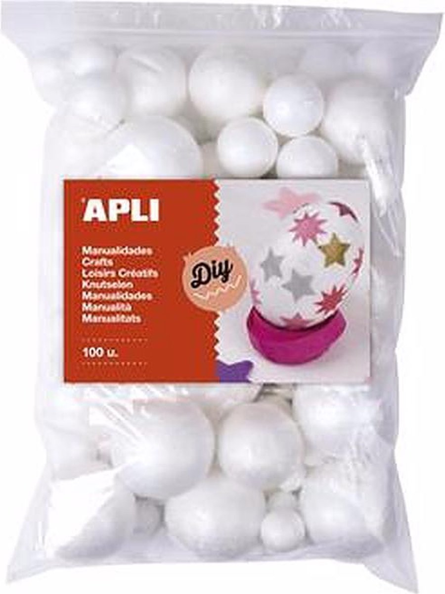APLI Kids piepschuimballen knutselset - 100 stuks - diverse maten.