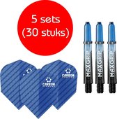Dragon darts - Maxgrip – 5 sets - darts shafts - zwart-blauw - short – en 5 sets – Carbon blauw – darts flights