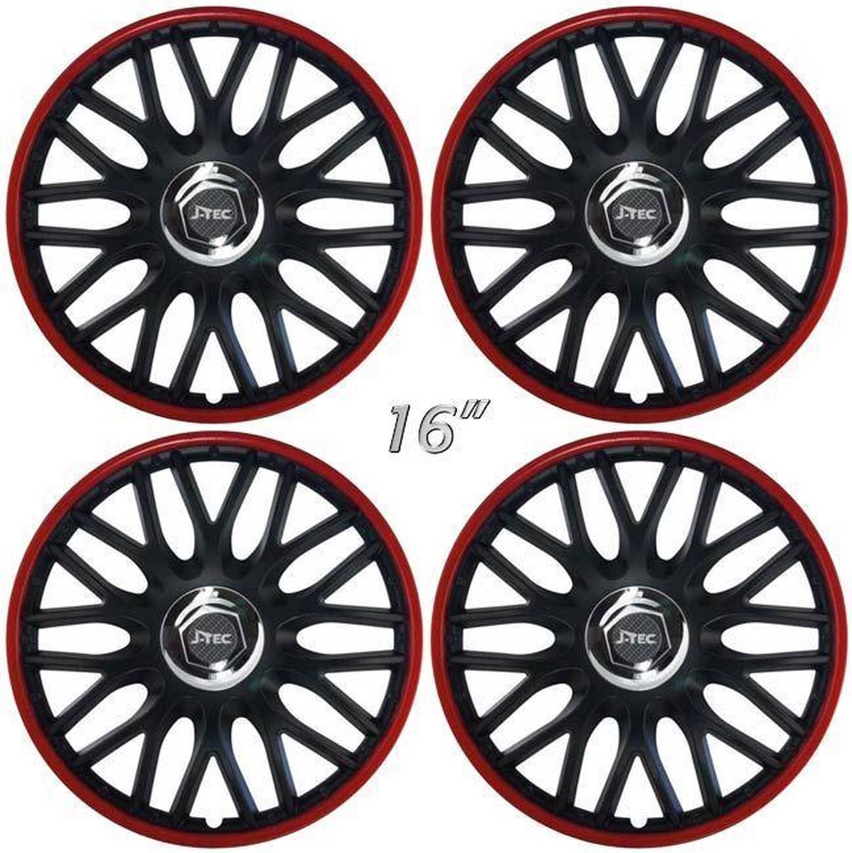 Wieldoppen ORDEN-BRR 16 inch satijn-zwart/rode rand (set a 4 stuks in doos)