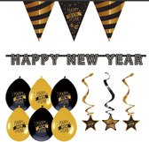 Versierings Pakket Happy New Year (L) | Oud & Nieuw | Feestpakket | Happy New Year | Decoratie | Versiering | Letterslinger Zwart & Wit