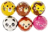 Dierengezicht PU stress ballen - set van 12 stuks - 6 verschillende dieren - 60 mm - traktatie uitdeelcadeau kinderfeestje