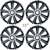 Wieldoppen VERONIQUE-SB 15 inch 3D zilver carbon-look/zwart (set a 4 stuks in doos)