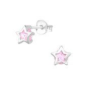 Joy|S - Zilveren ster met roze zirkonia oorbellen 6 mm