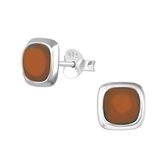 Joy|S - Zilveren vierkant bruin/ groen mood oorbellen 7 mm Sterling zilver 925