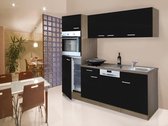 Goedkope keuken 205  cm - complete keuken met apparatuur Oliver  - Donker eiken/Zwart   - keramische kookplaat - vaatwasser   - oven    - spoelbak