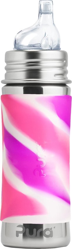 Babyflesje - Pura thermos tuitfles - Plasticvrij - 260 ml - Roze Swirl