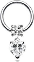 Intiemen piercing ring met hanger hartje wit