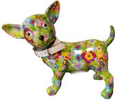 Spaarpot chihuahua hond lime groen met bloemen 21 cm - Pomme-pidou honden/dieren spaarpotten