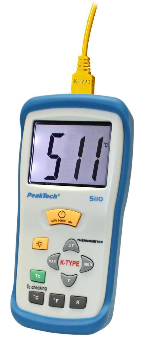 Peaktech 5110: Thermomètre numérique ~ 1 CH ~ K-Type ~ -50  + 1300 ° C ~  avec