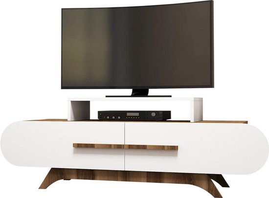 Bedienen landelijk Mechanisch TV meubel dressoir Ovalia design kast 145 cm breed wit | bol.com